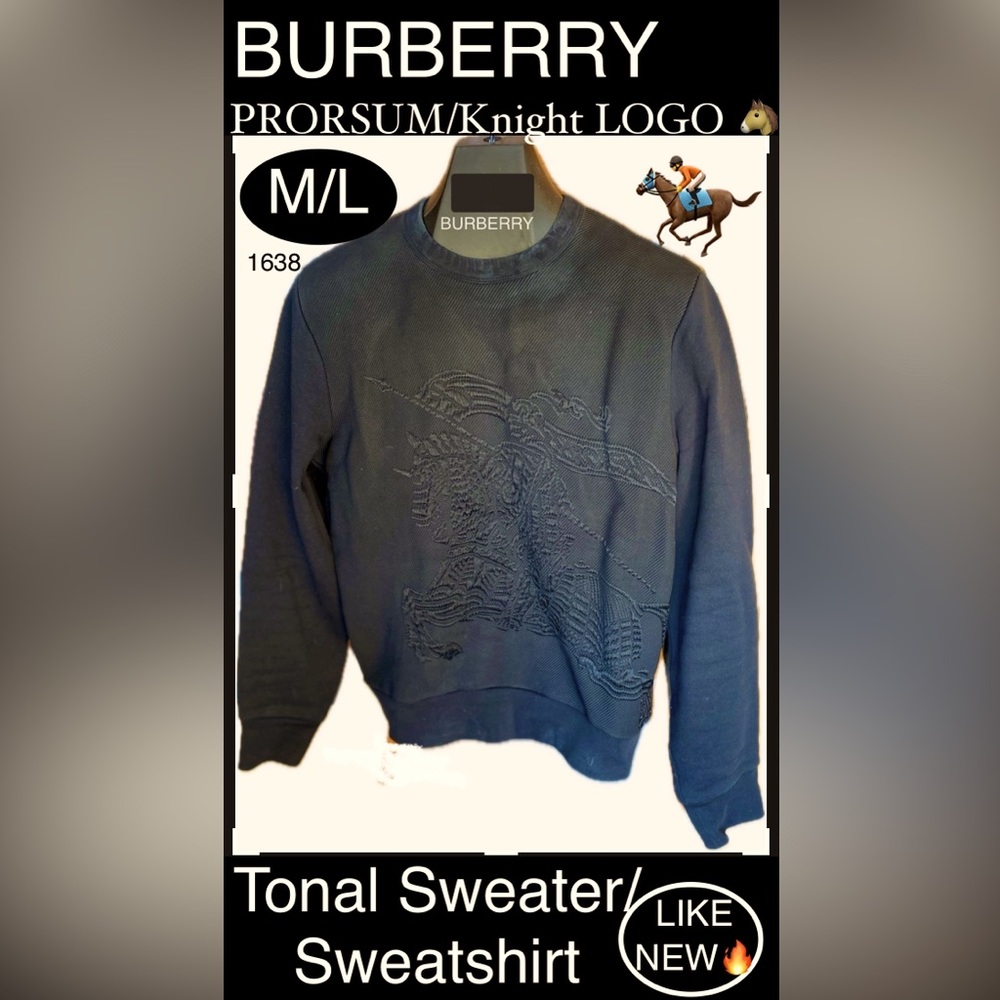 BURBERRY UPSCALE Sweatshirt w/HUGE Tonal🐴PRORSUM LOGO🔥Black/Black👀MustSEE M/L